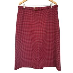 Vintage 80s Red Houndstooth Pencil Skirt with Gold Belt Size 16 D’Alliard’s